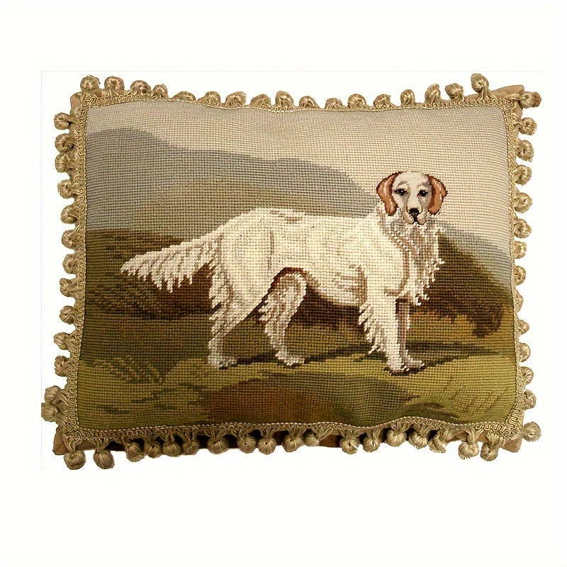 Decorative Needlepoint Hand-Embroidered Wool Throw Pillow