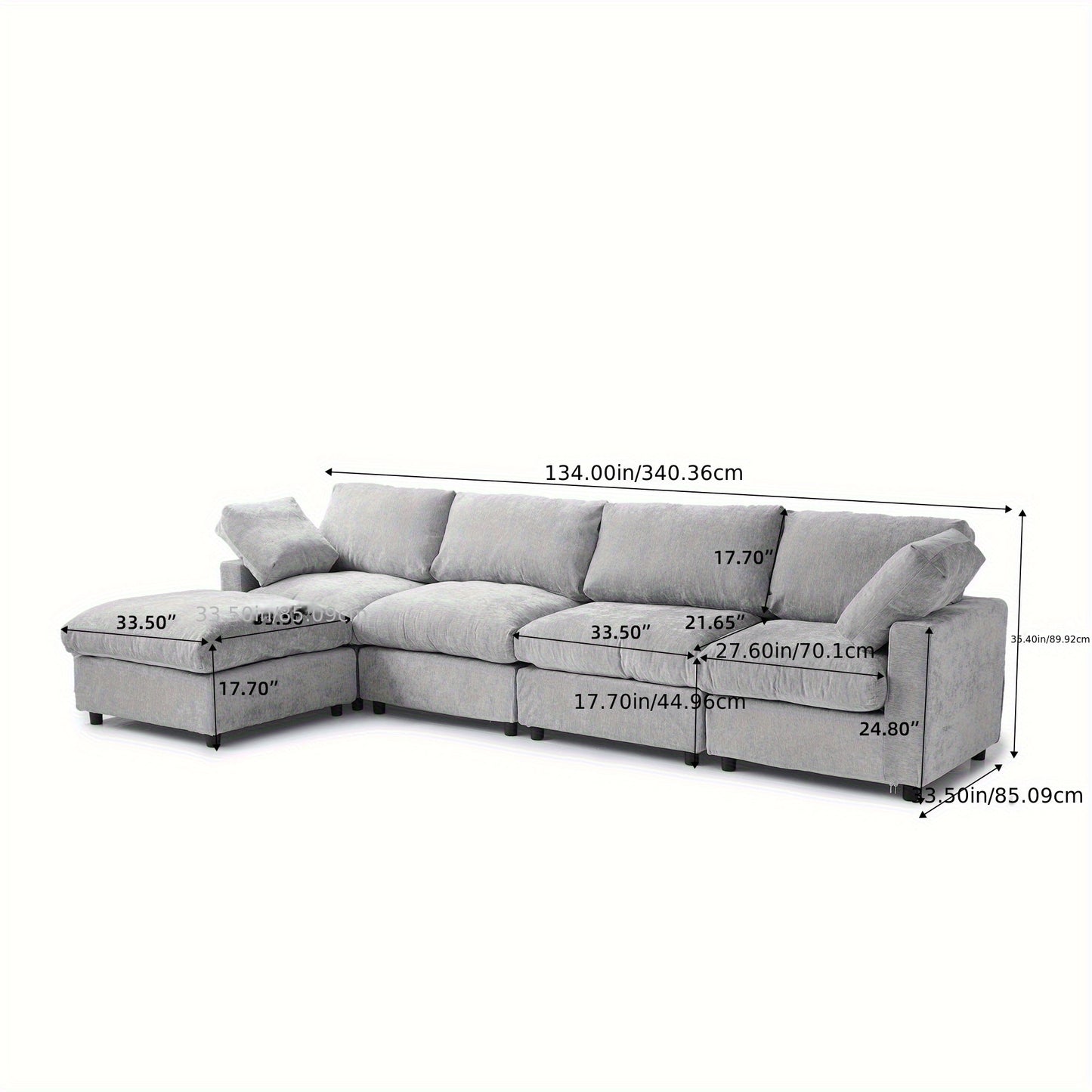 Montclair 134” Modular Lounge Sofa | Oversized L-Shape with Ottoman