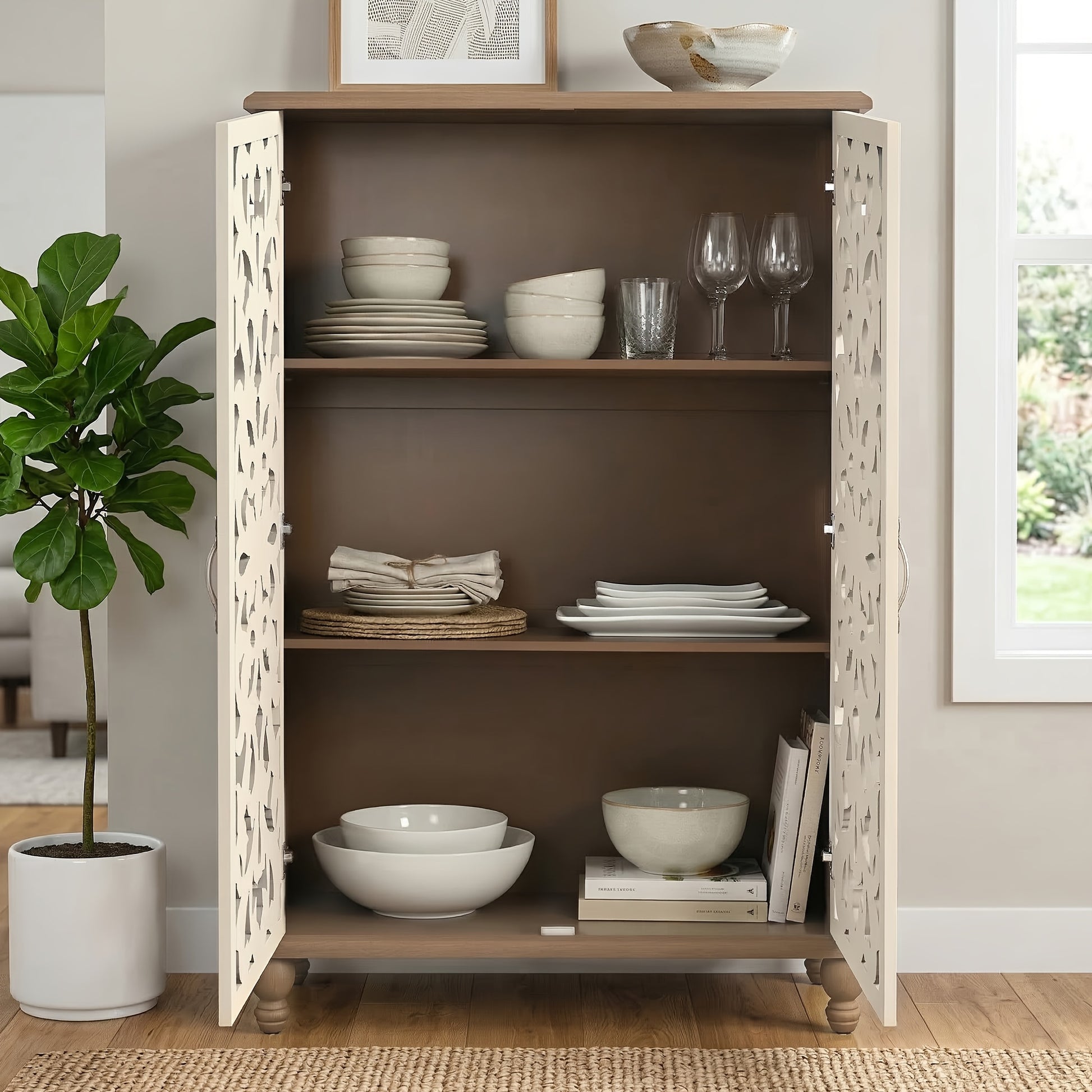 47.6"H Tall Cabinet Sideboard, Coffee Bar with 2 Doors, Featuring Cabinet with Adjustable Shelves; Suitable for in Kitchens, Dining Rooms Or Hallways