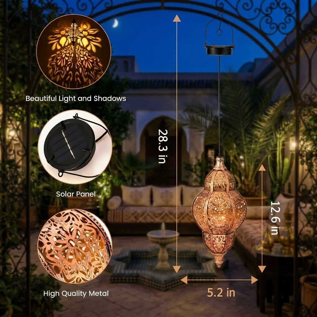 Metal Wall Mounted Lantern | Copper Hollow Solar Light, Suitable for Outdoor Terrace, Channel, Courtyard, Front Porch, Backyard Garden Decoration, Solar Charging, Nickel Battery