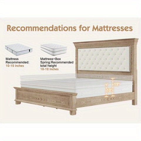 Monroe Mid - Century Upholstered Platform Bed – Solid Wood Frame - solid wood furniture by Chic Woods