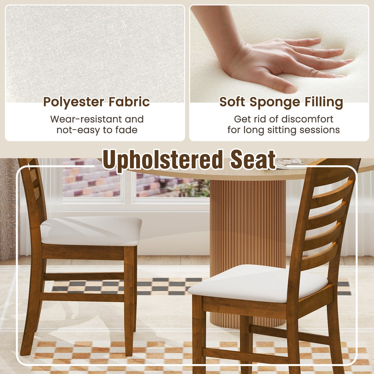 Hartwell Farmhouse Dining Chairs (Set of 4) | Slatted Back & Upholstered Seat