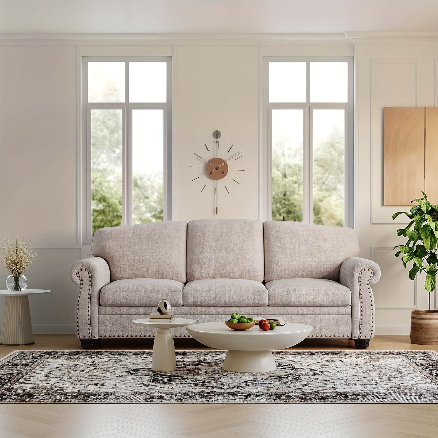 Bradford 90” Traditional Chenille Sofa | Rolled Arms & Nailhead Trim