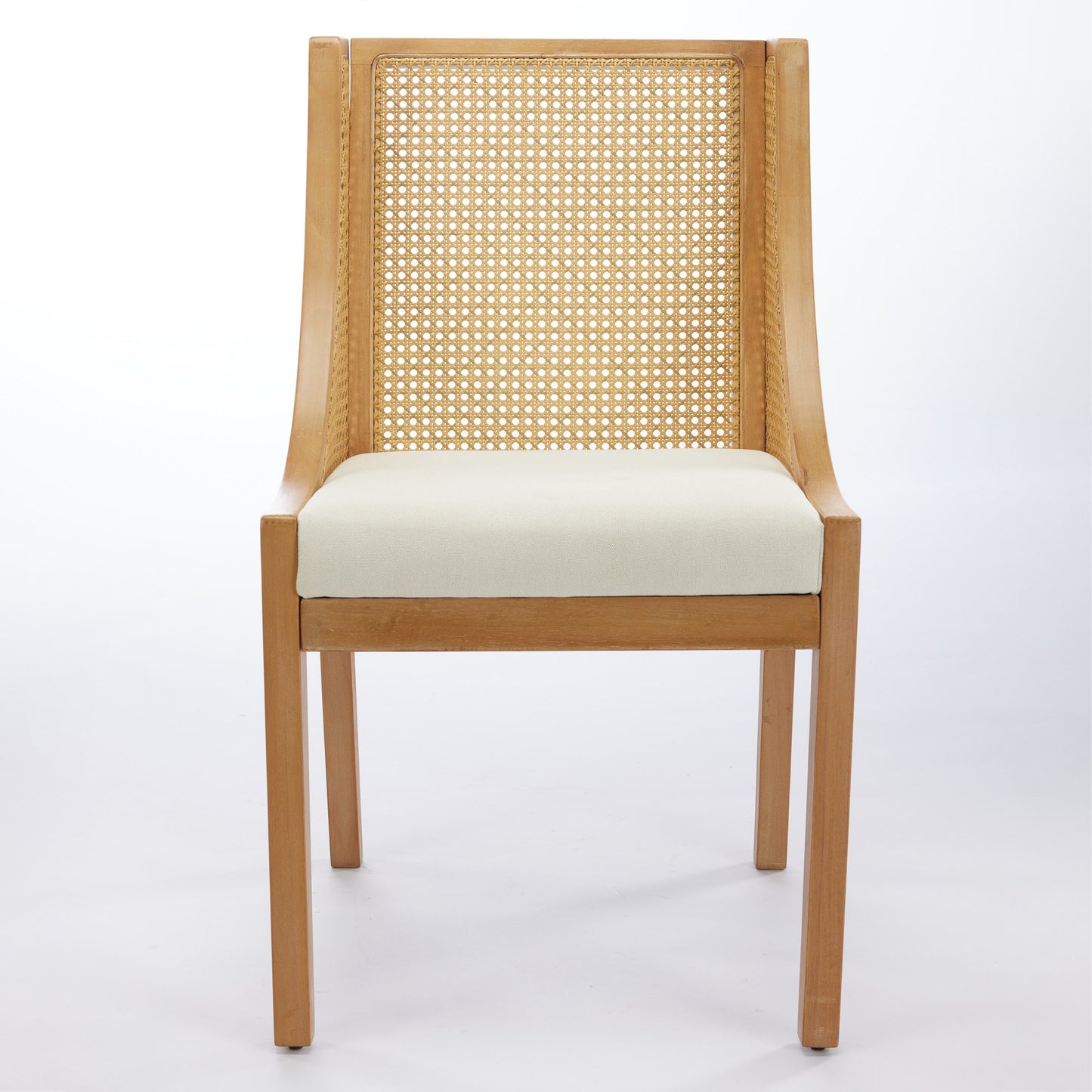 Camden Rattan Dining Arm Chair | Solid Wood Frame with Linen Seat