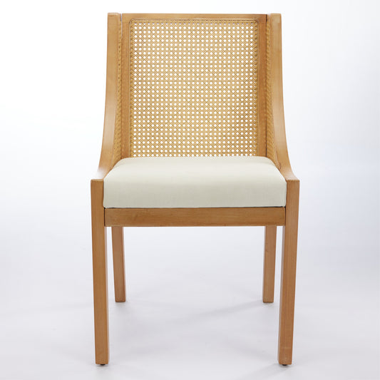 Camden Rattan Dining Arm Chair | Solid Wood Frame with Linen Seat