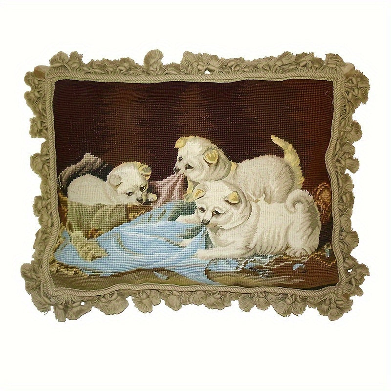 Decorative Needlepoint Hand-Embroidered Wool Throw Pillow