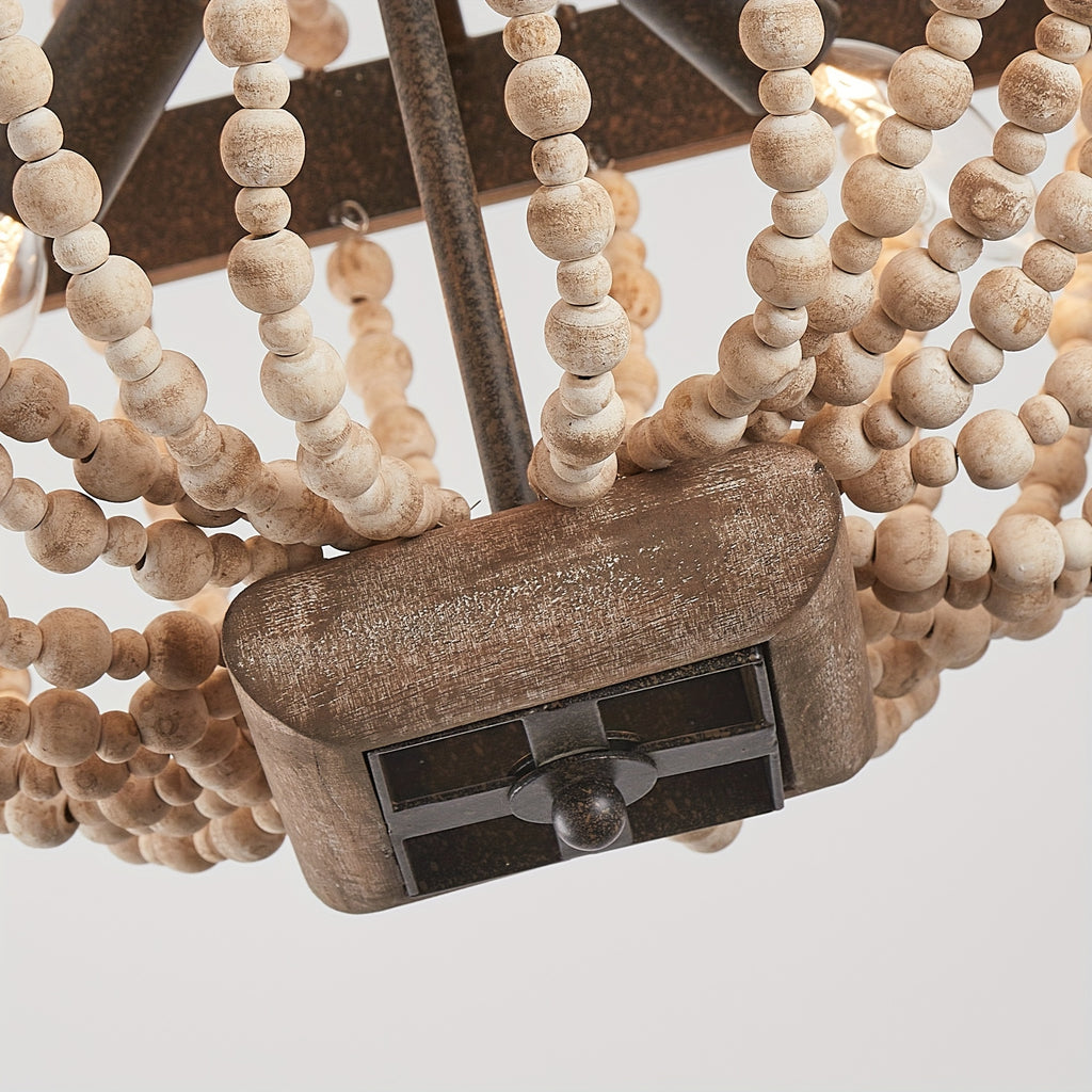 Boho Luxe 4-Light Distressed Wood Beaded Chandelier