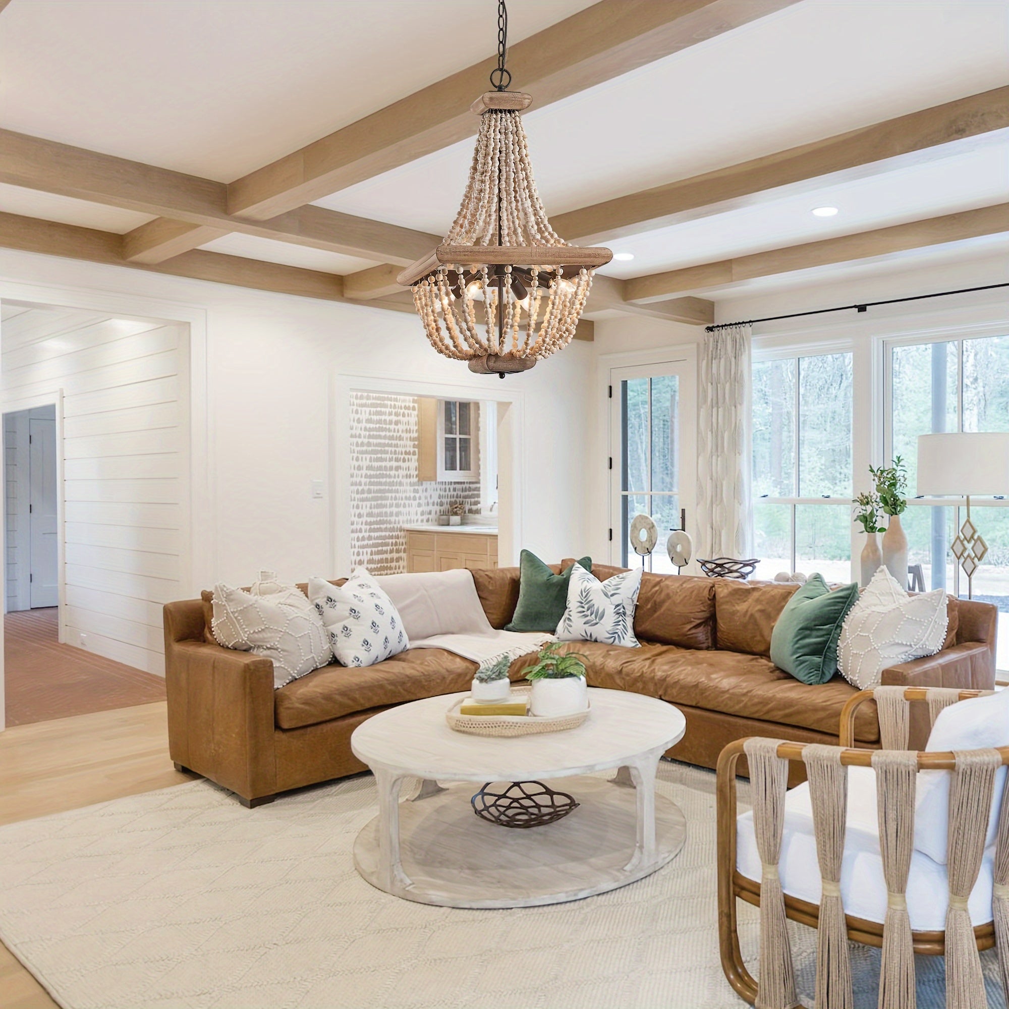 Boho Luxe 4-Light Distressed Wood Beaded Chandelier