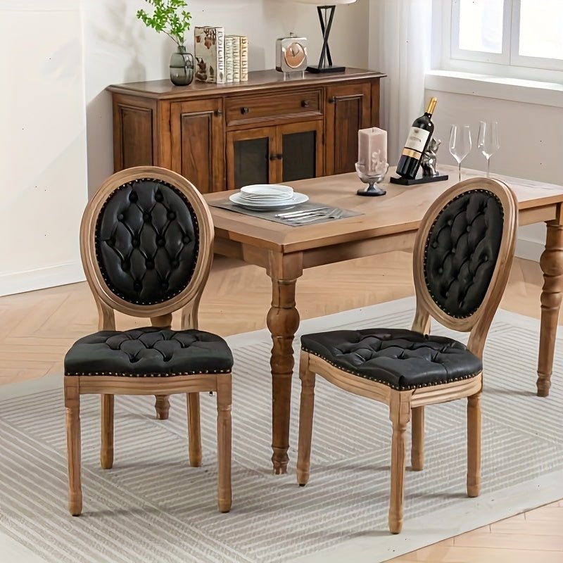 Classic French Style Dining Chairs - Solid Wood Frame, Faux Leather, Nail head accents - solid wood furniture by Chic Woods