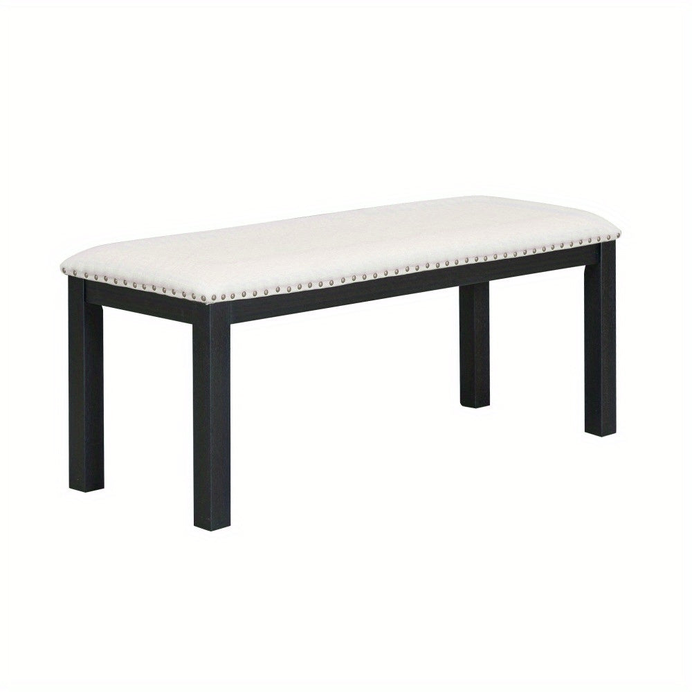 Thompson 6-Piece Farmhouse Dining Set- 82" Extendable Table with Footrest, 4 Upholstered Chairs & Bench, Natural beige Cushions