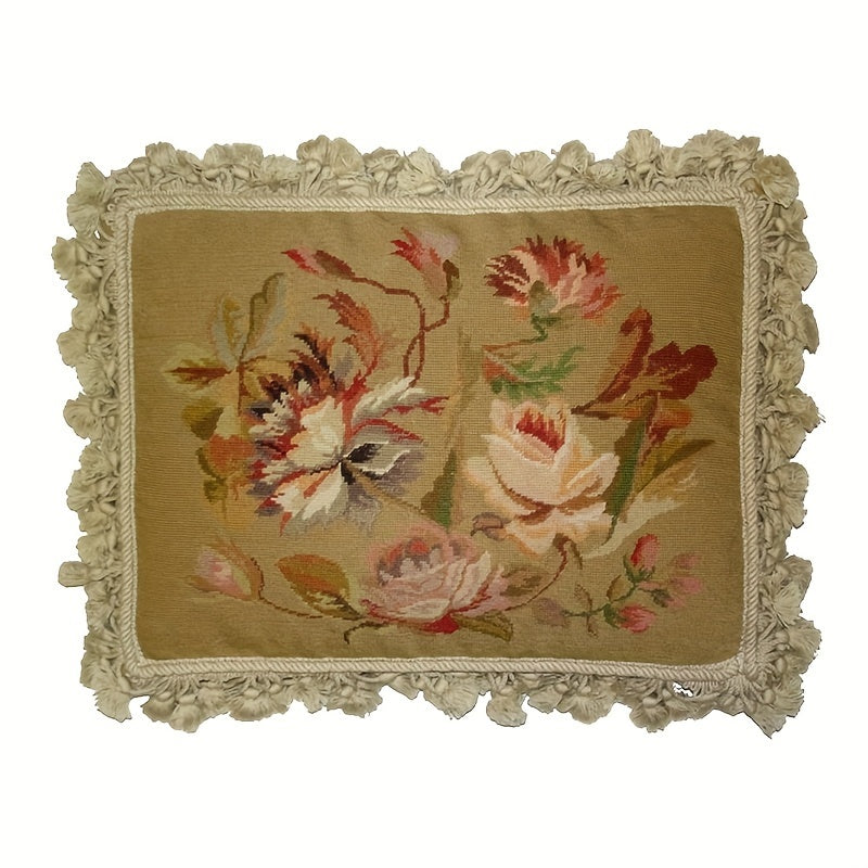 Decorative Needlepoint Hand-Embroidered Wool Throw Pillow