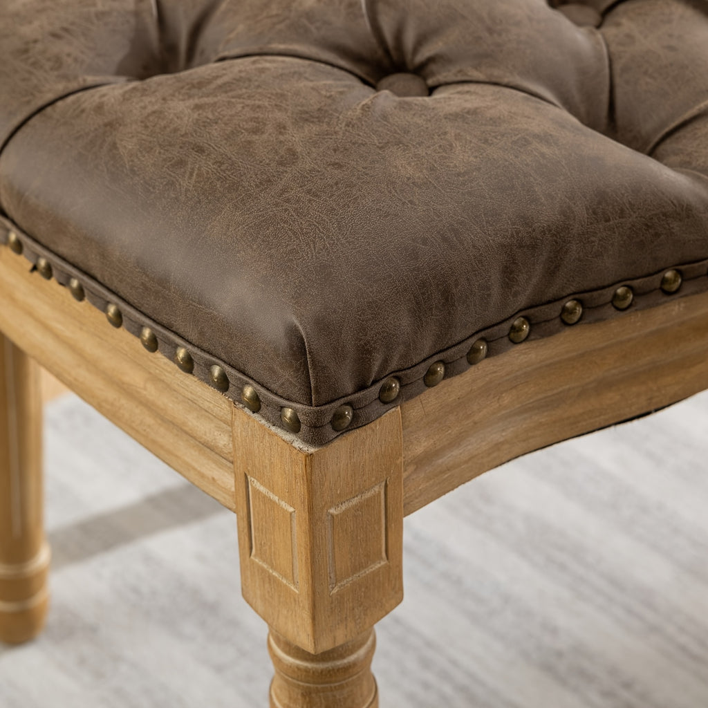 Classic French Style Dining Chairs- Solid Wood Frame, Faux Leather, Nail head accents