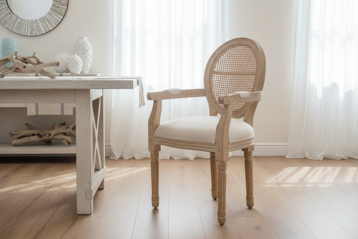 Rattan Cane Round-Back Arm Chairs — Set of Two