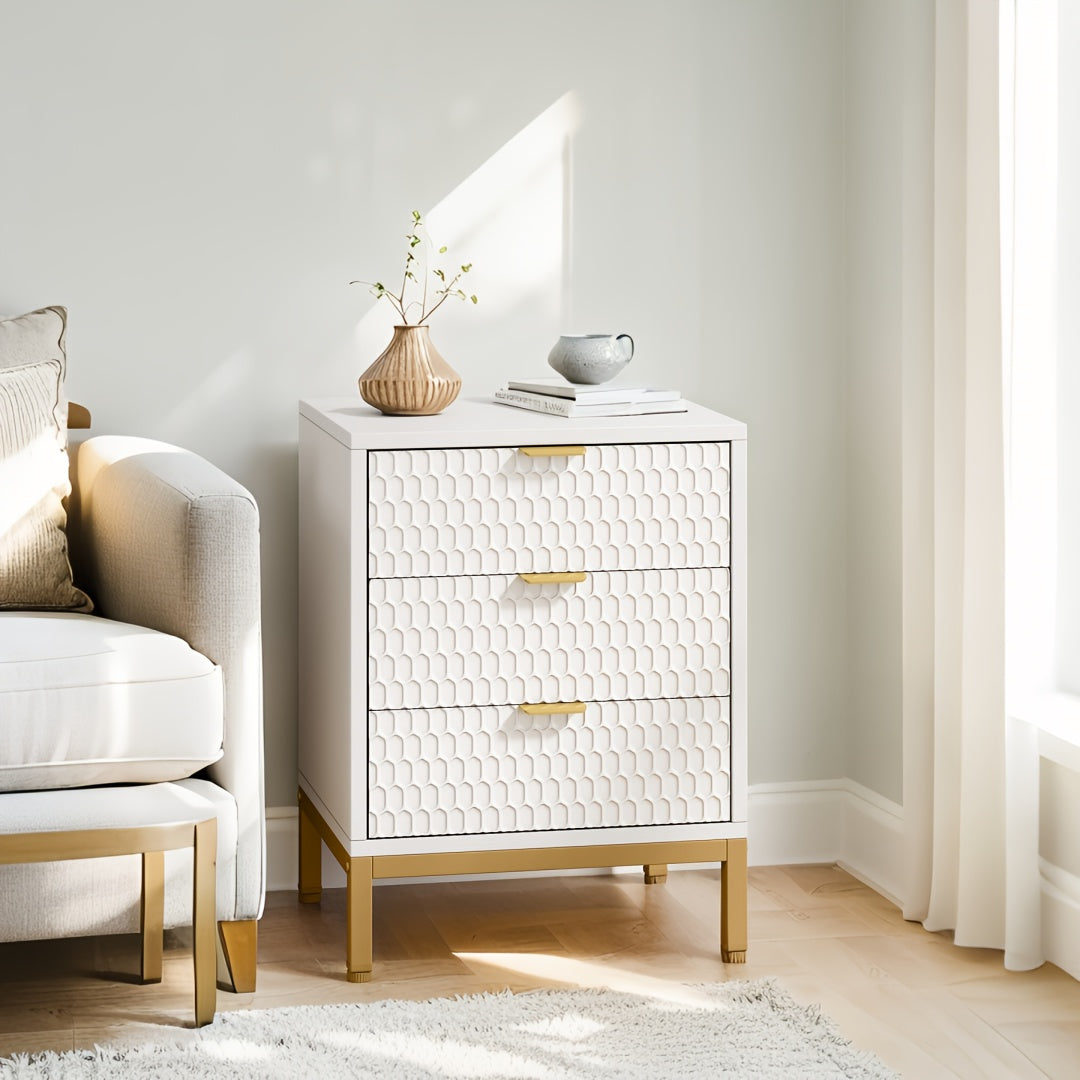 Modern White 3-Drawer Nightstand