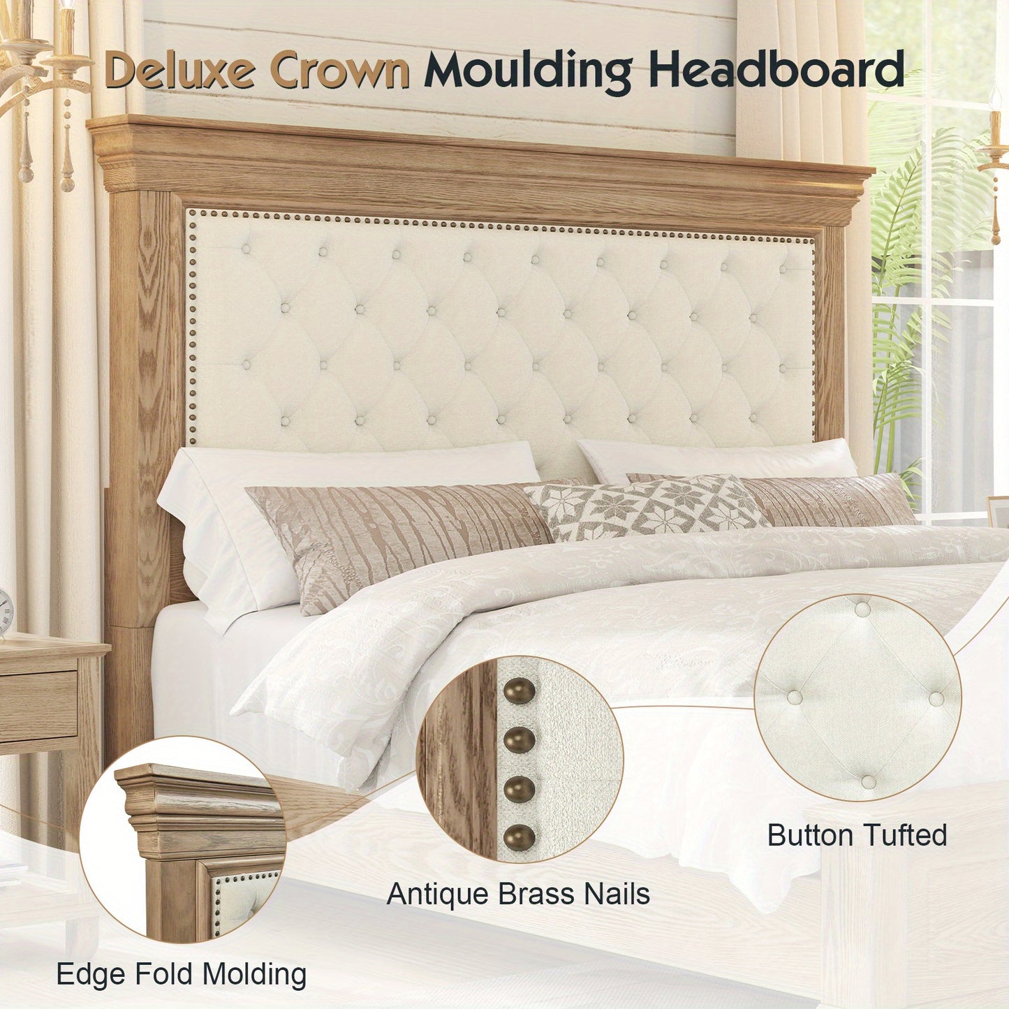 Monroe Mid - Century Upholstered Platform Bed – Solid Wood Frame - solid wood furniture by Chic Woods