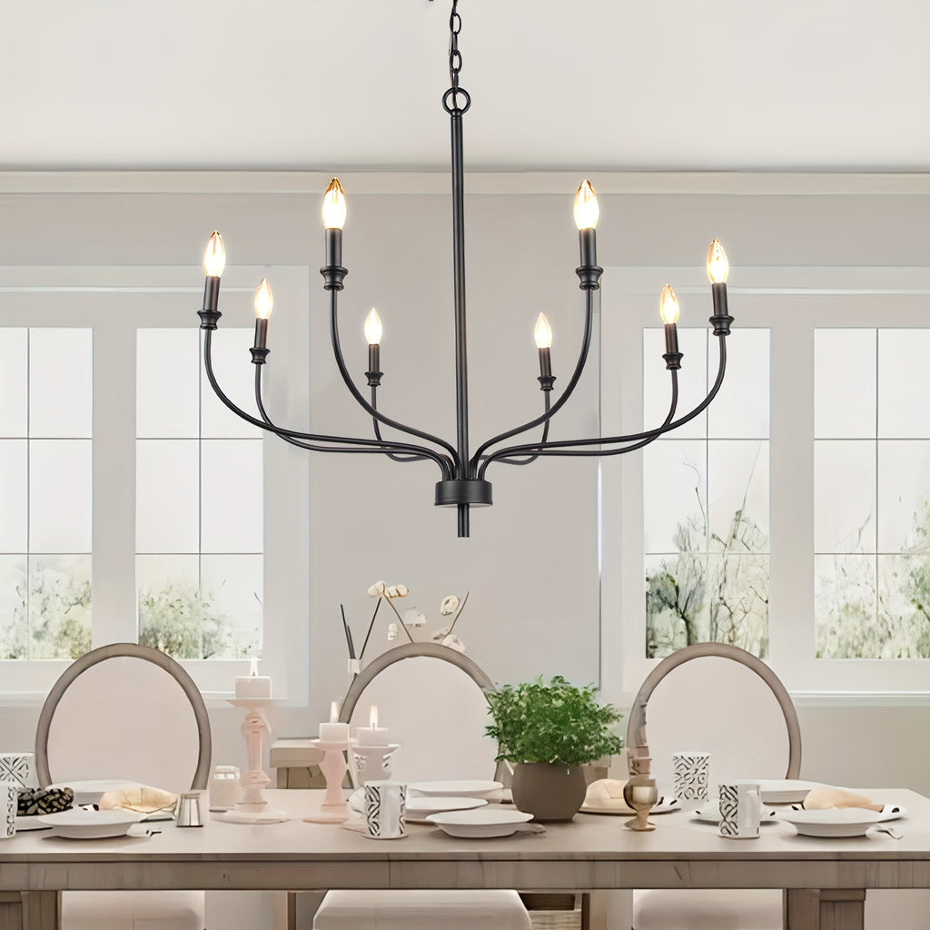 Modern Black Chandelier, 8-Light Farmhouse Chandelier For Dining Room Light Fixtures, Industrial Metal Candle Chandelier For Kitchen Island Bedroom