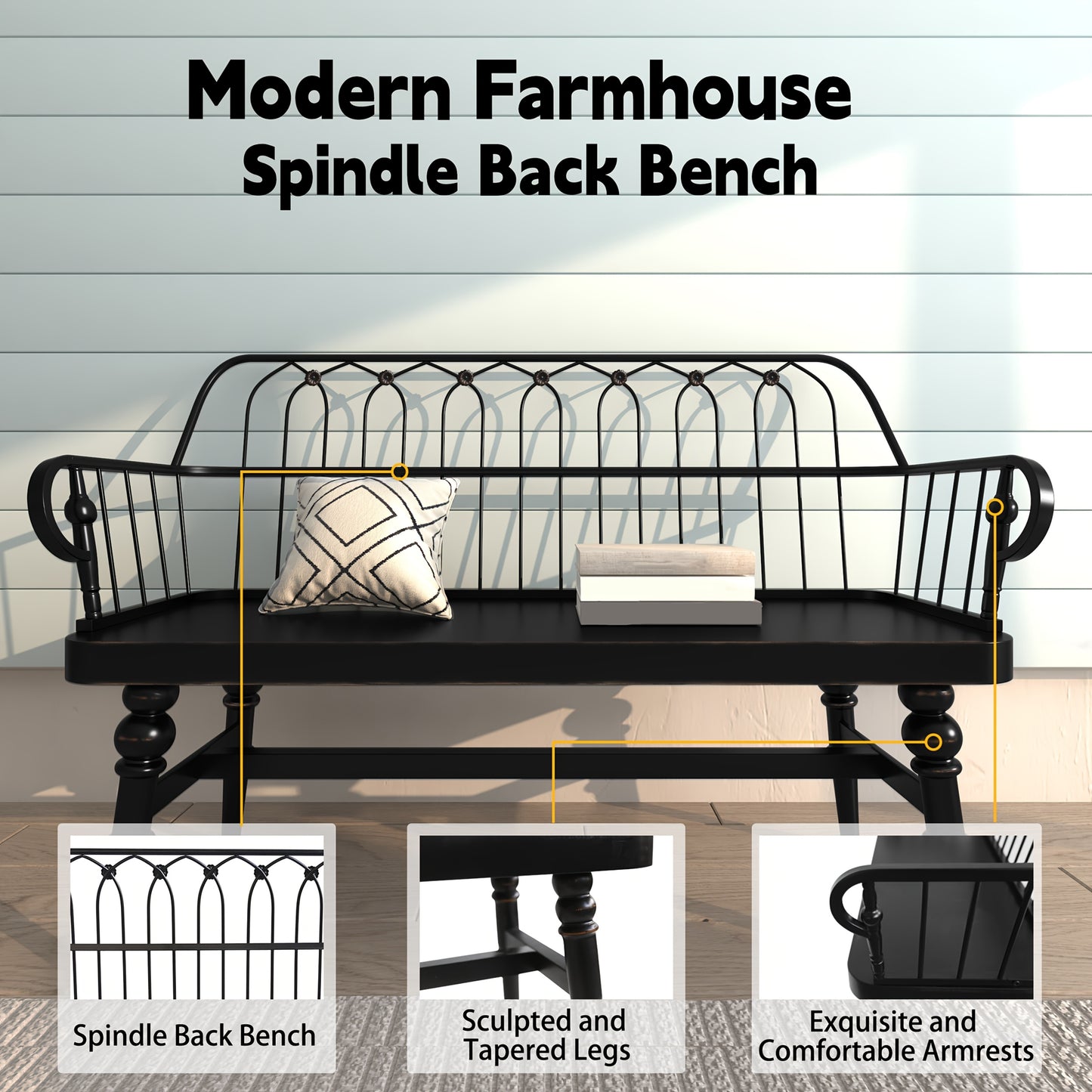 Farmhouse Spindle Back Wooden Bench