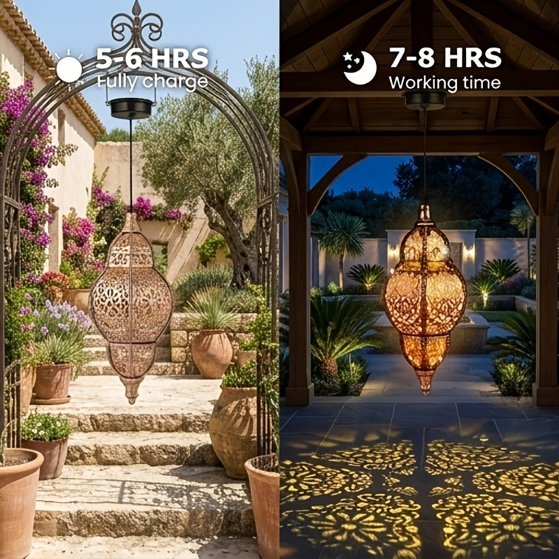 Metal Wall Mounted Lantern | Copper Hollow Solar Light, Suitable for Outdoor Terrace, Channel, Courtyard, Front Porch, Backyard Garden Decoration, Solar Charging, Nickel Battery