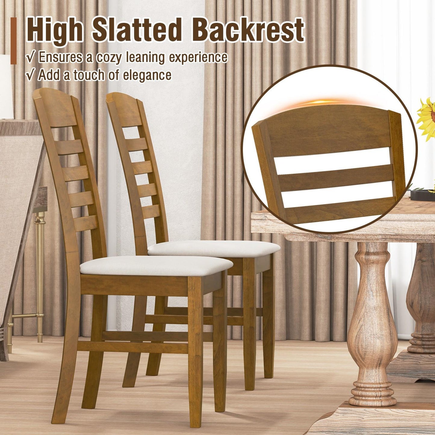 Hartwell Farmhouse Dining Chairs (Set of 4) | Slatted Back & Upholstered Seat