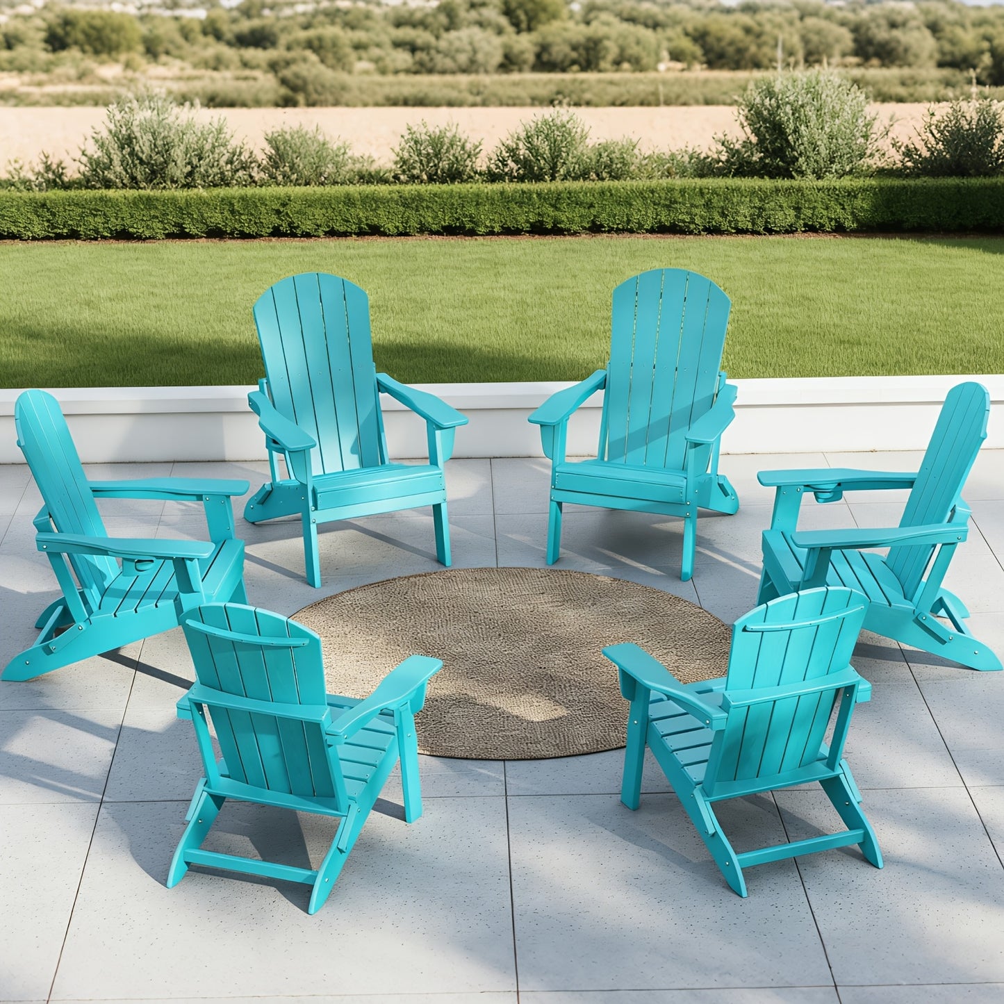 HDPE Folding Adirondack Chair 4Pack/6Pack, All-Weather Fire Pit Chairs with Cup Holder, Outdoor Lawn Chair for Patio Garden