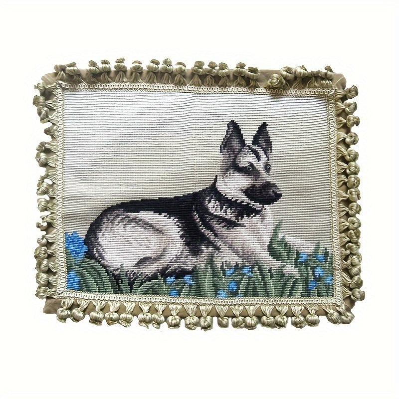 Decorative Needlepoint Hand-Embroidered Wool Throw Pillow