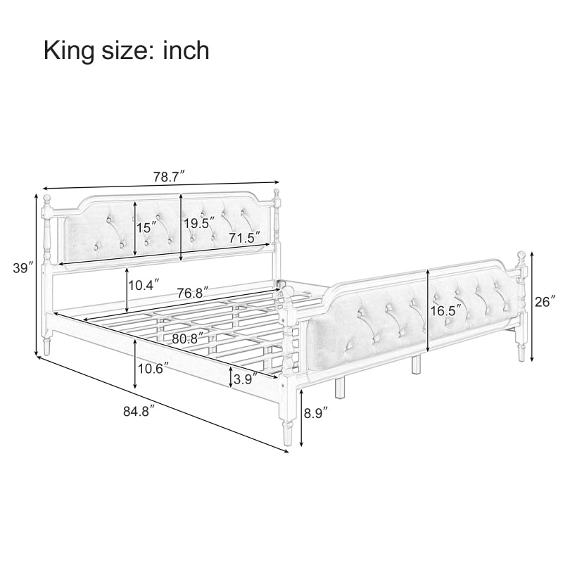 Wellington King Size Solid Wood Bed in Walnut | Upholstered Tufted Headboard