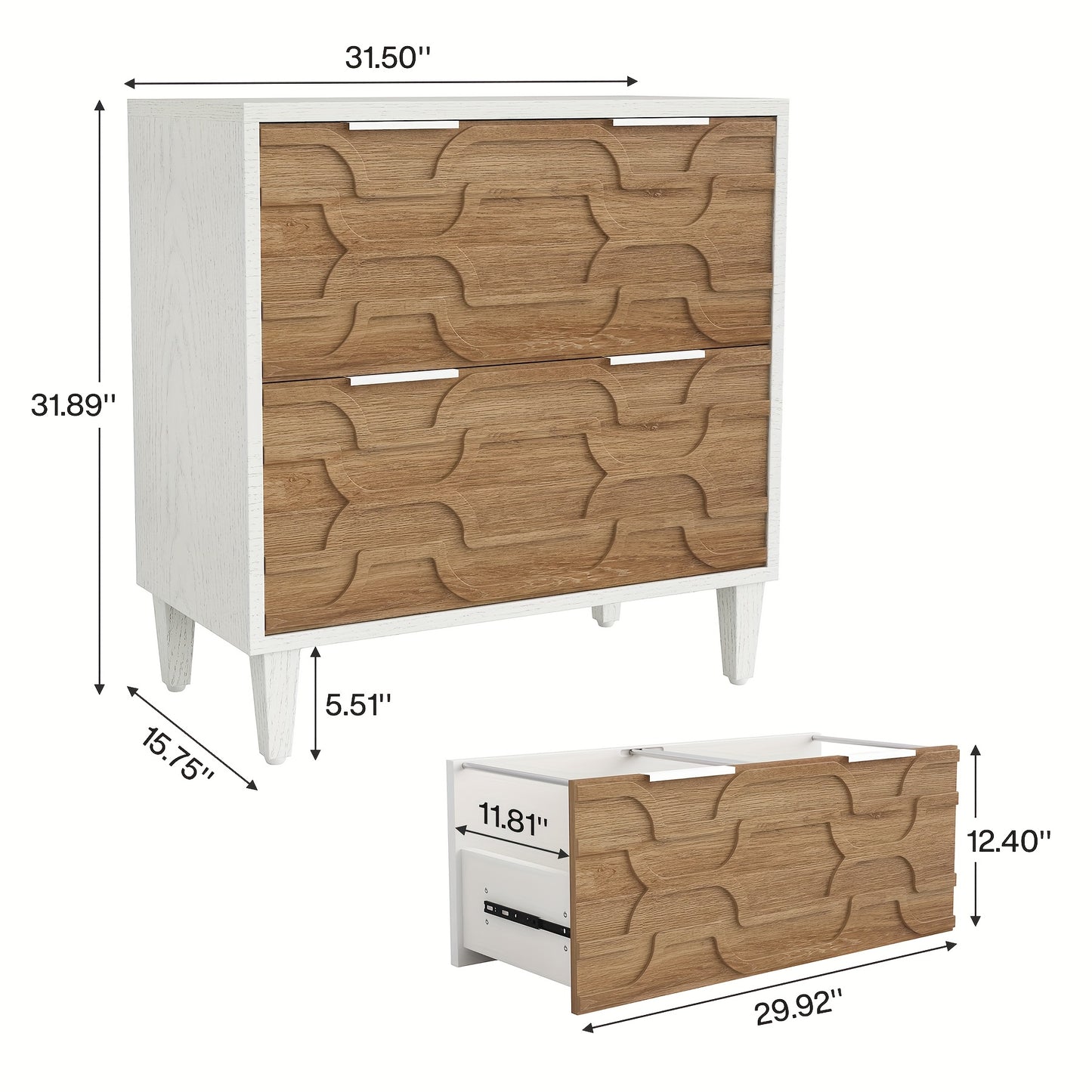 Harper Wide 2-Drawer Wooden Lateral File Cabinet | Home Office Storage for Letter & Legal Files