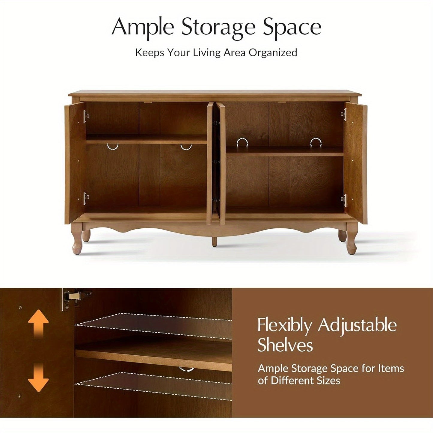 Everwoods 58” Solid Wood Buffet Cabinet