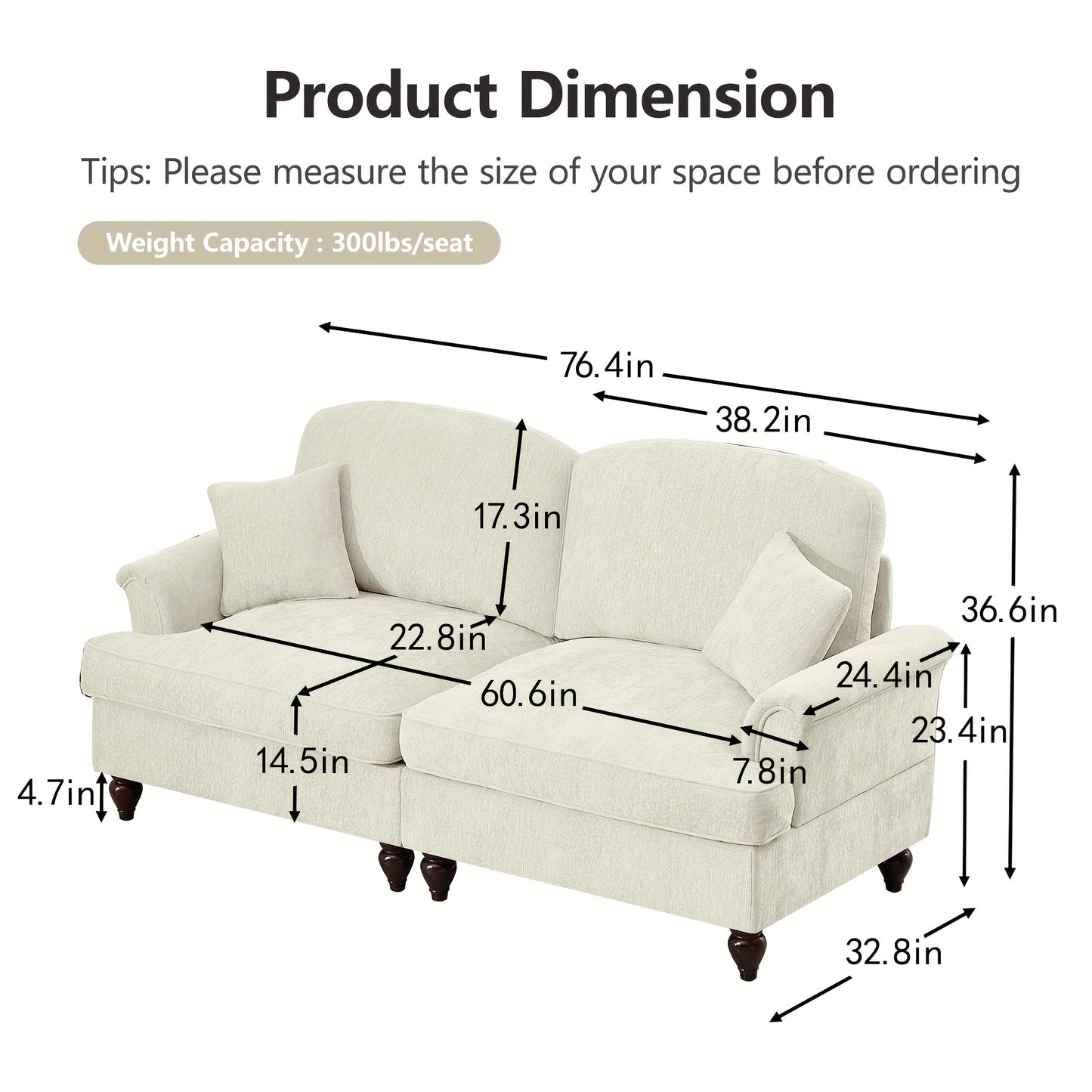 76.4 Inch Chenille Modular Sectional Sofa - 2-Seat L-Shaped Couch with Detachable Ruffled Skirt, Plush Foam Cushions & Hardwood Frame, Comfy Deep Seat, Retro Modern Design for Living Room & Apartment, Easy Assembly, Durable &