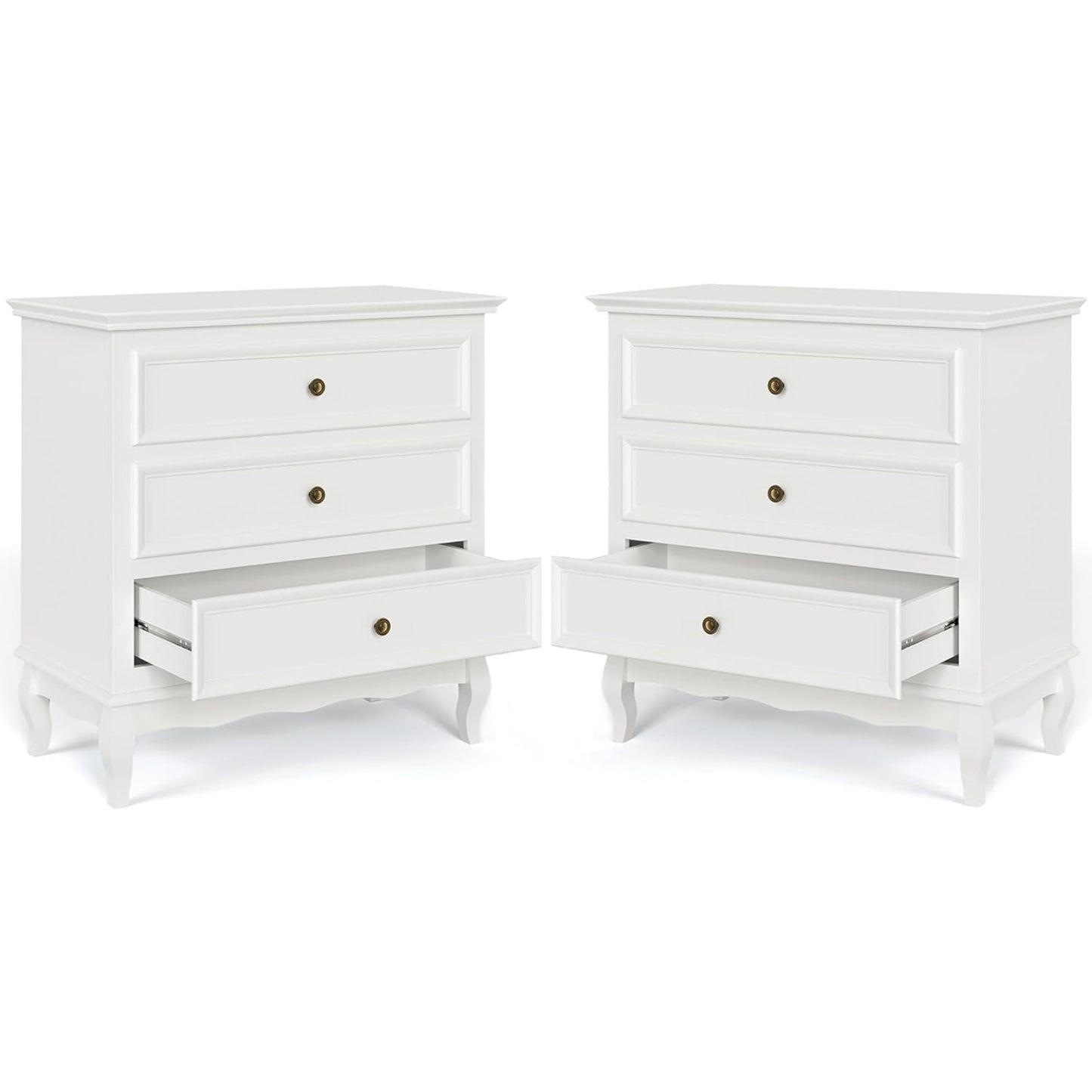 Aurelia Modern White 3-Drawer Dressers – Set of 2 | Gold Pulls