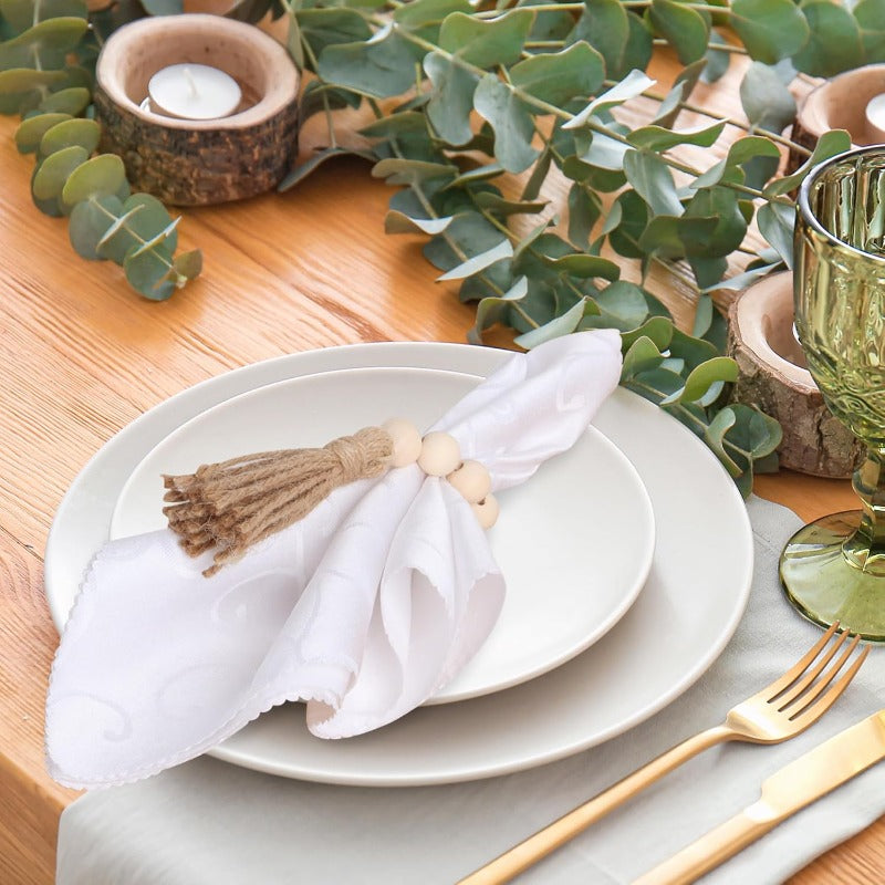6 Pieces Wooden Bead Napkin Rings