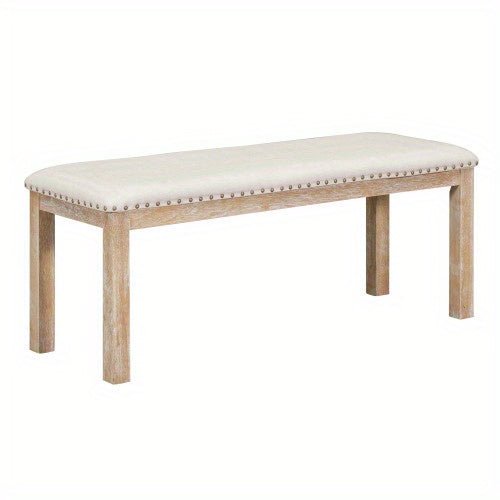 Thompson 6 - Piece Farmhouse Dining Set - 82" Extendable Table with Footrest, 4 Upholstered Chairs & Bench, Natural beige Cushions - solid wood furniture by Chic Woods