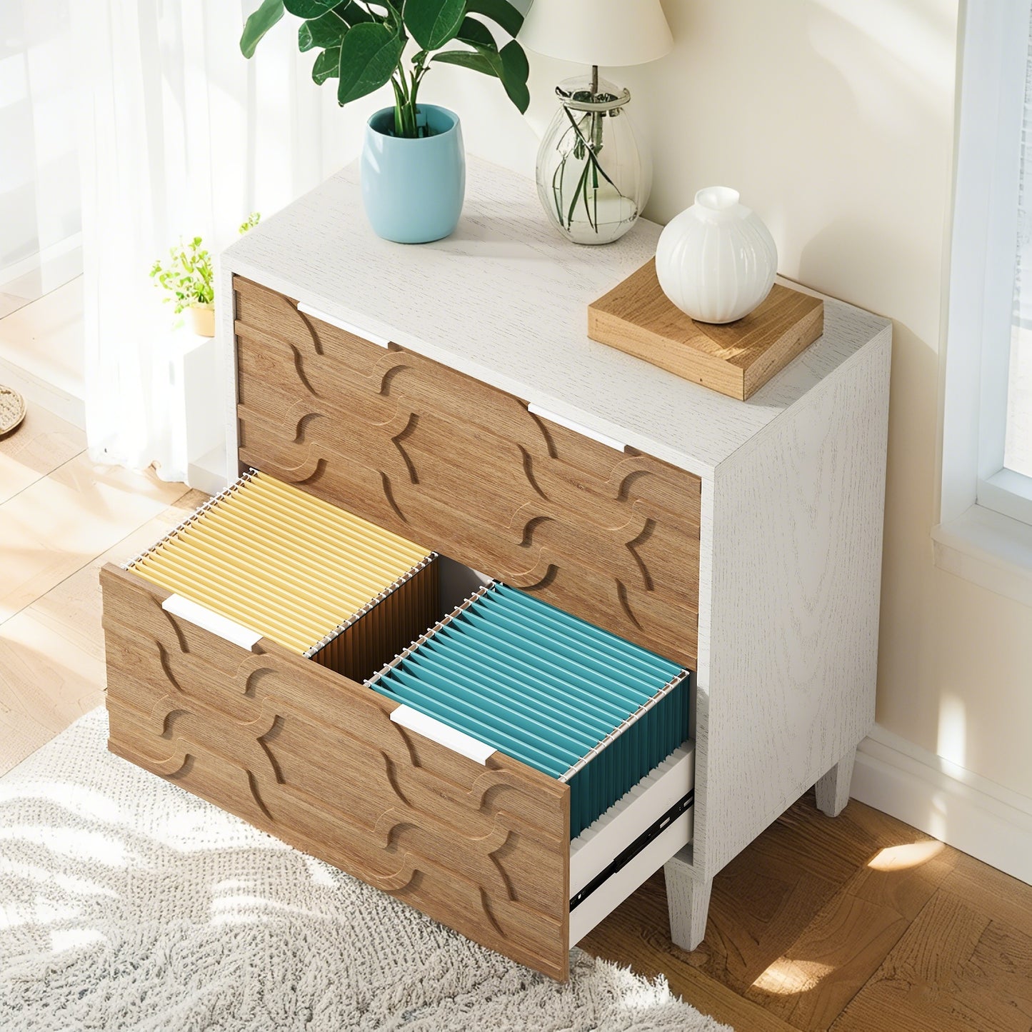 Harper Wide 2-Drawer Wooden Lateral File Cabinet | Home Office Storage for Letter & Legal Files