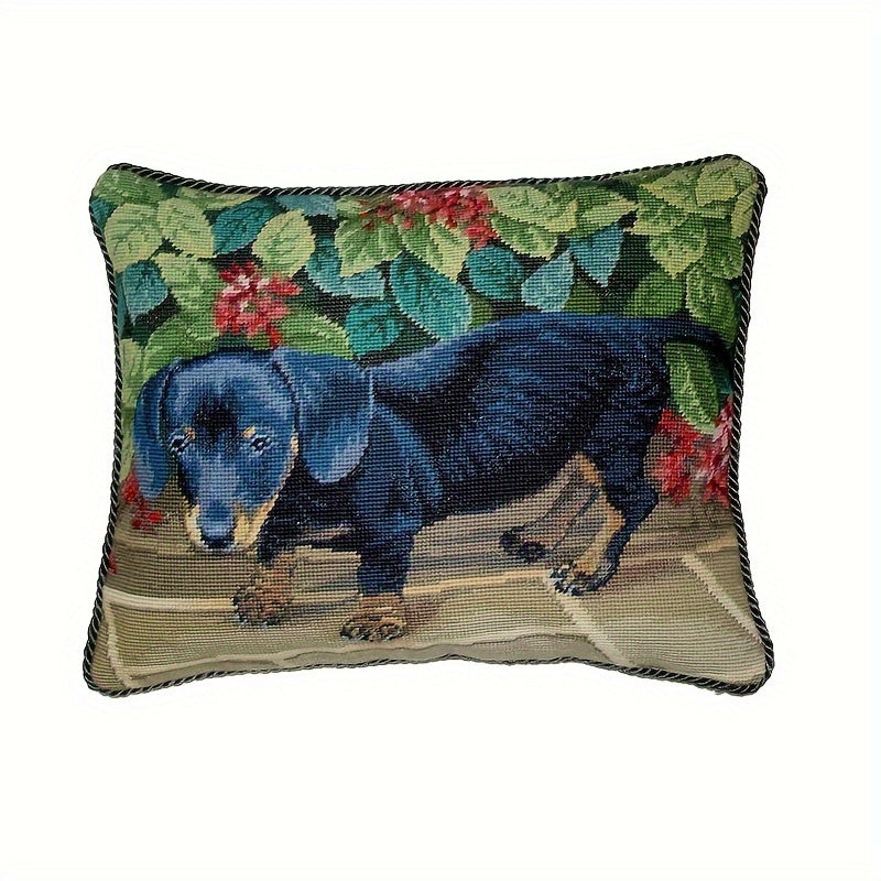 Decorative Needlepoint Hand-Embroidered Wool Throw Pillow