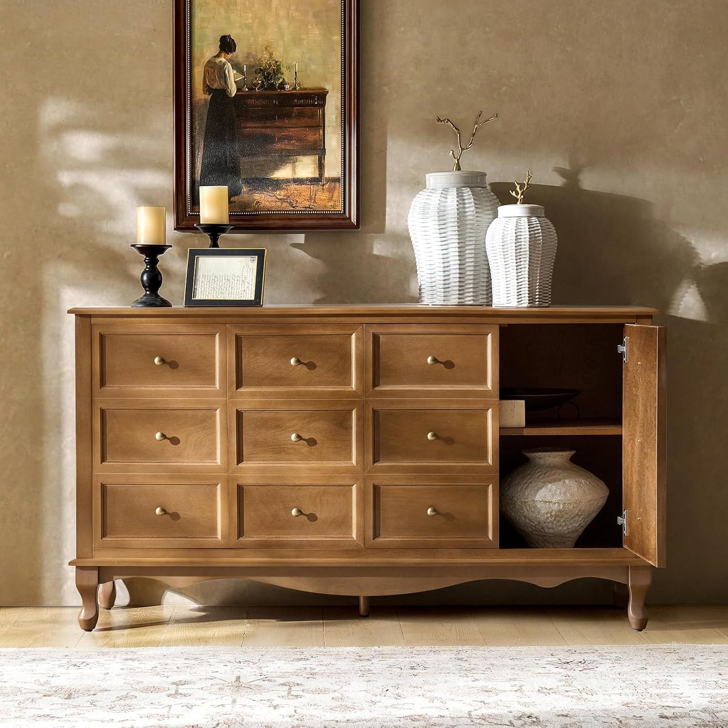 Everwoods 58” Solid Wood Buffet Cabinet