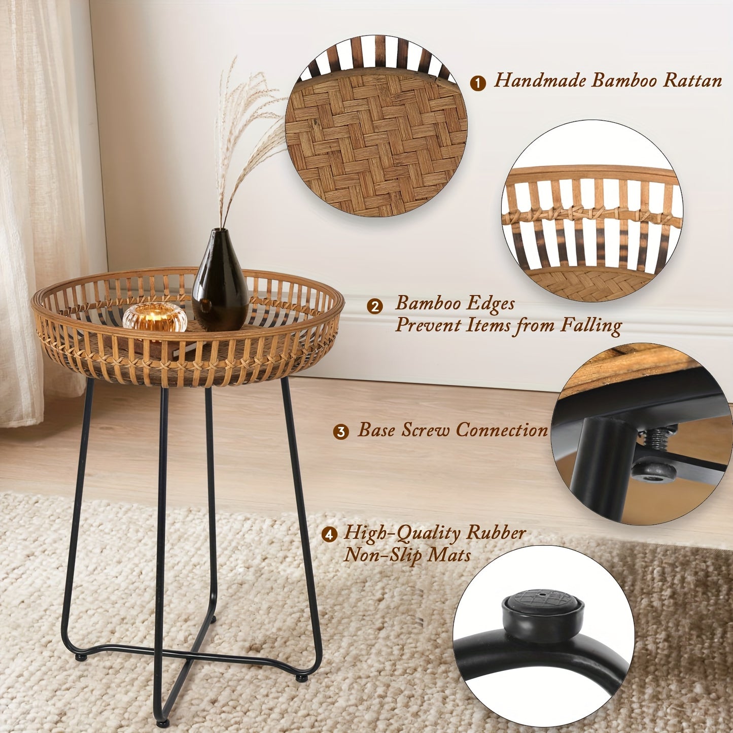 Set of two Rattan nesting Side Table