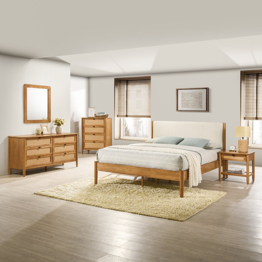 Hemsworth 5 - Piece Bedroom Set – Natural Wood Tone & Upholstered Comfort - solid wood furniture by Chic Woods