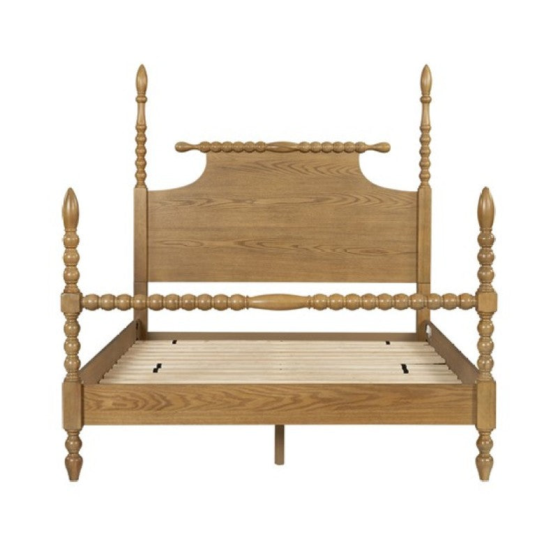 Cambridge Camel Oak Queen Bed | Solid Wood Turned-Post Frame
