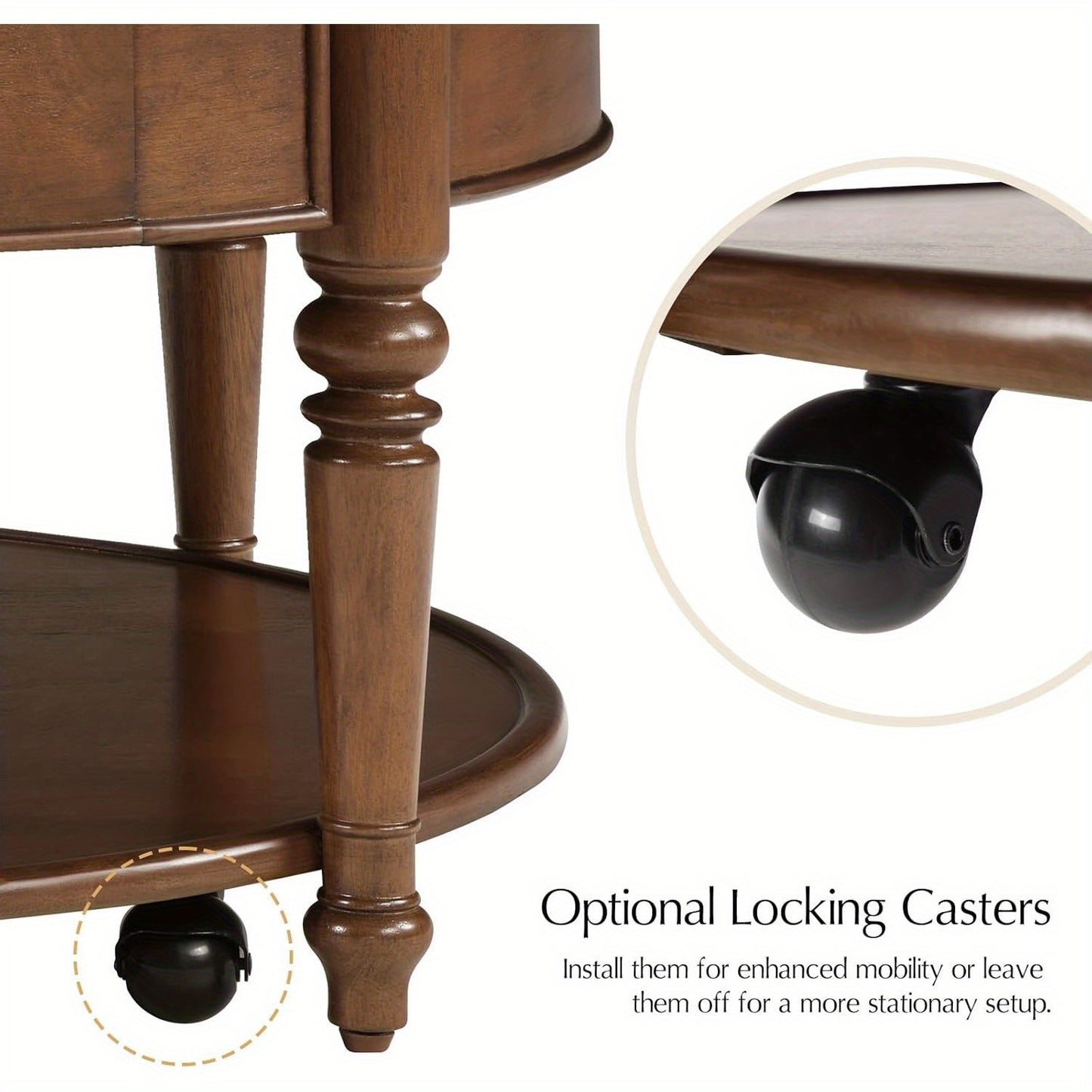 Bennett Round Walnut Coffee Table | 2-Tier with Drawer & Casters