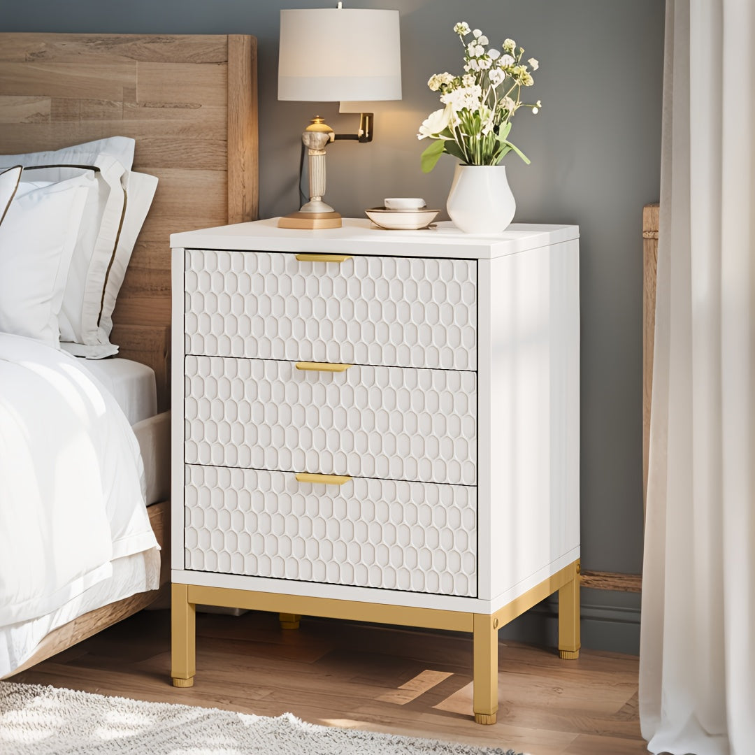 Modern White 3-Drawer Nightstand