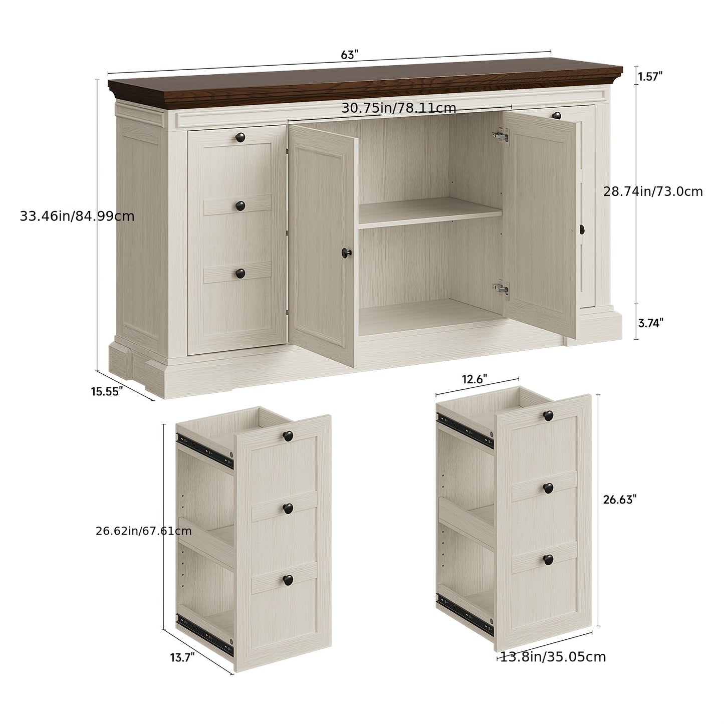 Heritage Farmhouse Buffet Cabinet – 63" Wooden Sideboard with Drawers & Doors