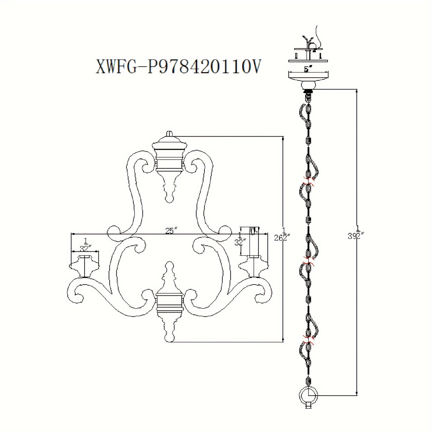 5-Light Antique White Farmhouse Dry rated Chandelier