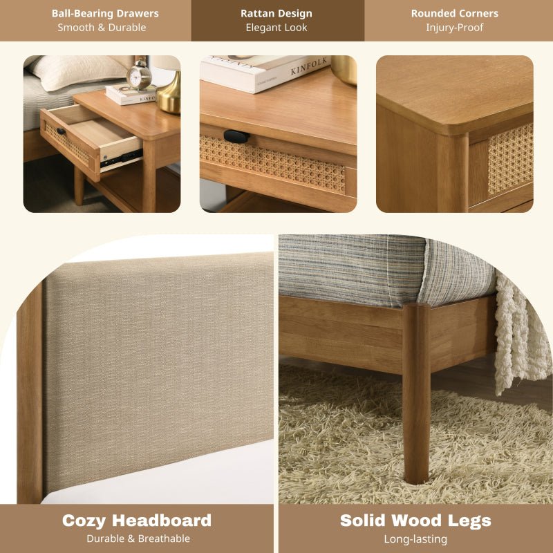 Hemsworth 5 - Piece Bedroom Set – Natural Wood Tone & Upholstered Comfort - solid wood furniture by Chic Woods