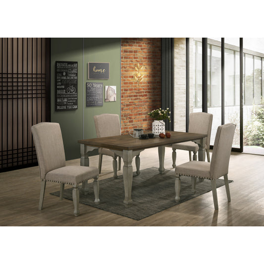 Breda Antique Gray and Dark Oak Finished Wood Dining Set Table with Four Chairs | Vintage Style, Sled Base, Mixed Color