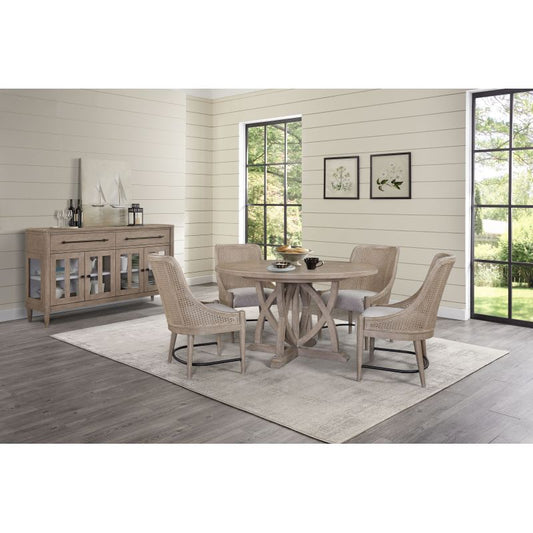Round Expandable Table with Leaf 4 Host Cane Backed Chairs And Glass Door Server 6pcs
