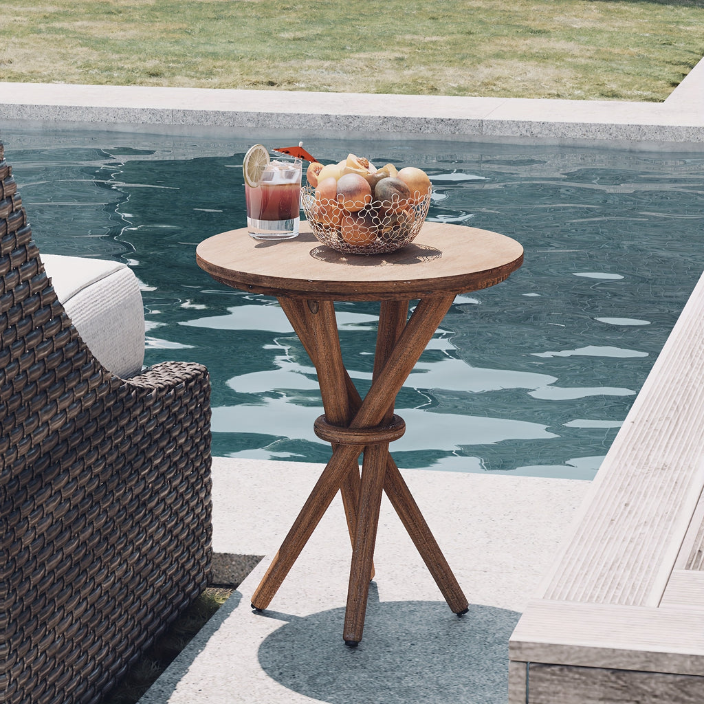 Farmhouse Round Wood End Table