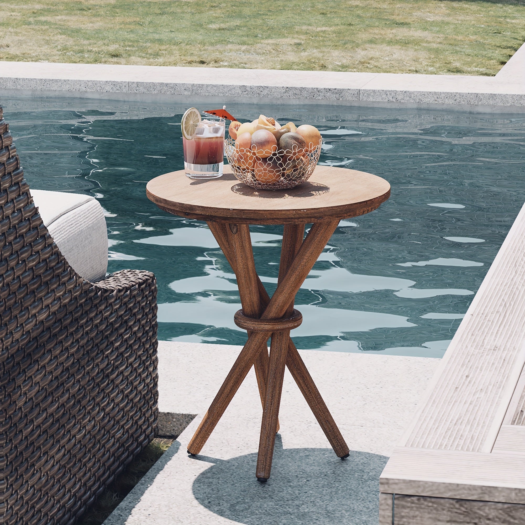 Farmhouse Round Wood End Table