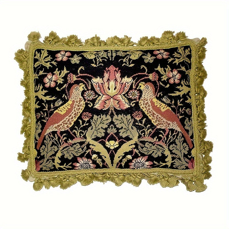 Decorative Needlepoint Hand-Embroidered Wool Throw Pillow