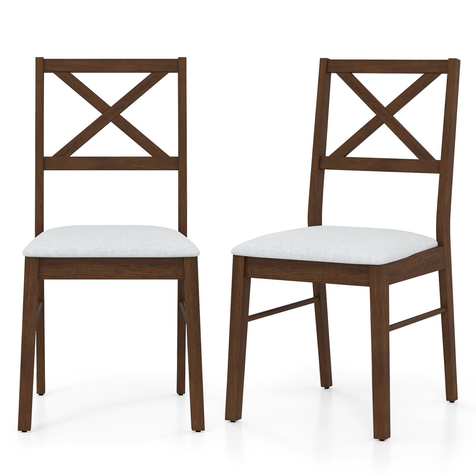COSTWAY Dining Chairs Set of 2, Upholstered Kitchen Side Chairs w/ Rubber Wood Frame, Padded Seat, Cross Back, Farmhouse Armless Dinette Chairs for Dining Room, Living Room