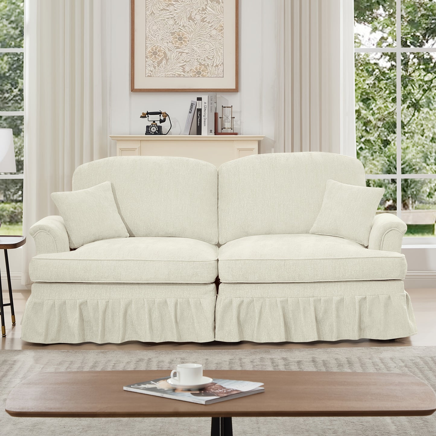 76.4 Inch Chenille Modular Sectional Sofa - 2-Seat L-Shaped Couch with Detachable Ruffled Skirt, Plush Foam Cushions & Hardwood Frame, Comfy Deep Seat, Retro Modern Design for Living Room & Apartment, Easy Assembly, Durable &